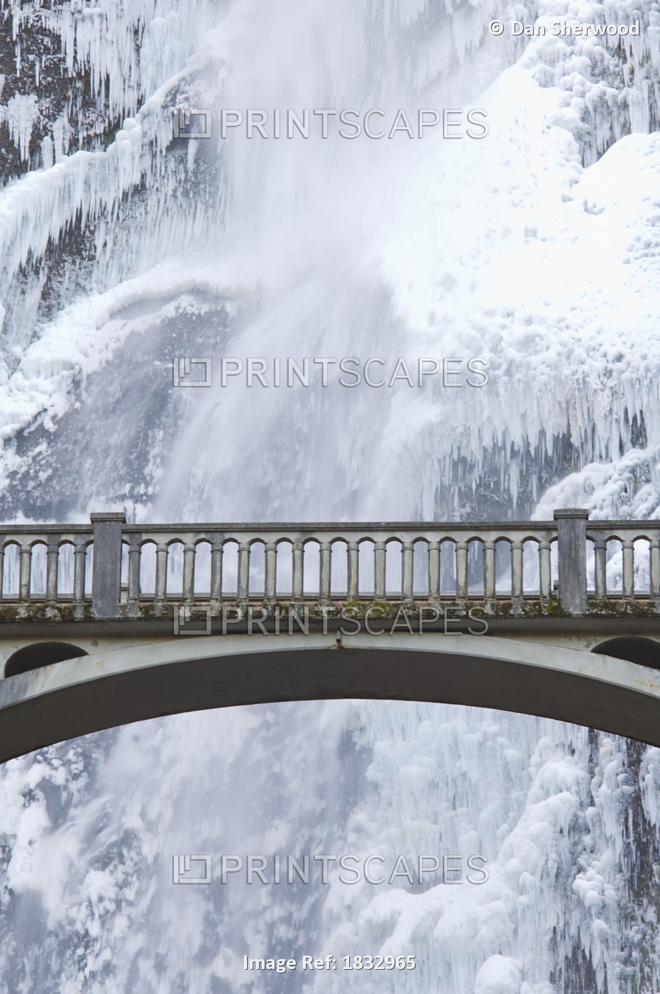 Bridge Over Icy Water, Multnomah Falls, Oregon, Usa