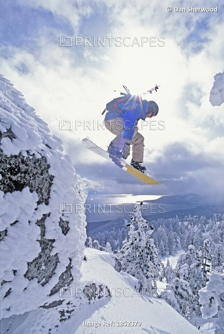 Diamond Peak, Lake Tahoe, Nevada, Usa; Man Snowboarding In Mid-Air