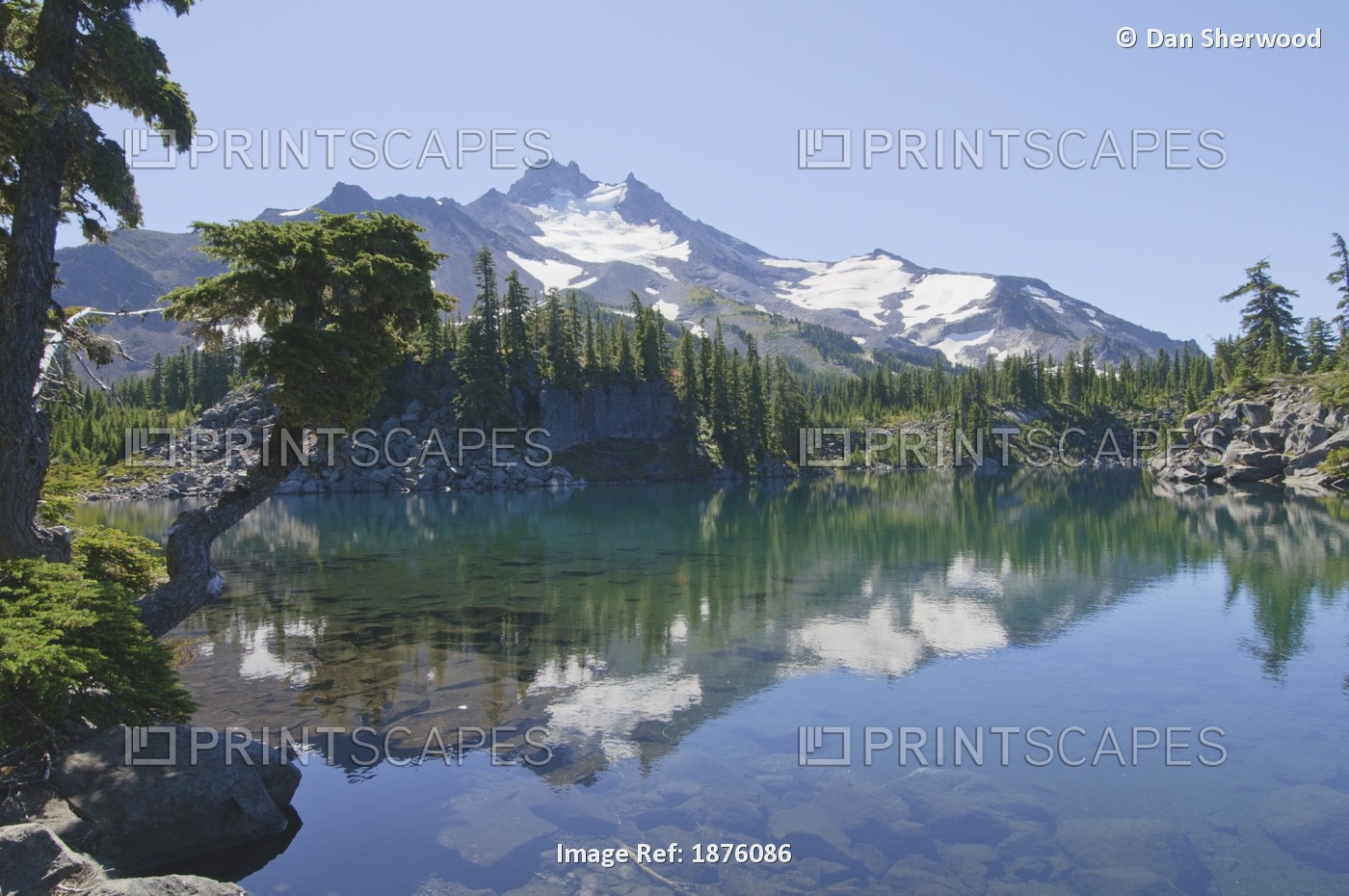 Oregon, United States Of America; Reflection Of Mt. Jefferson In Bays Lake
